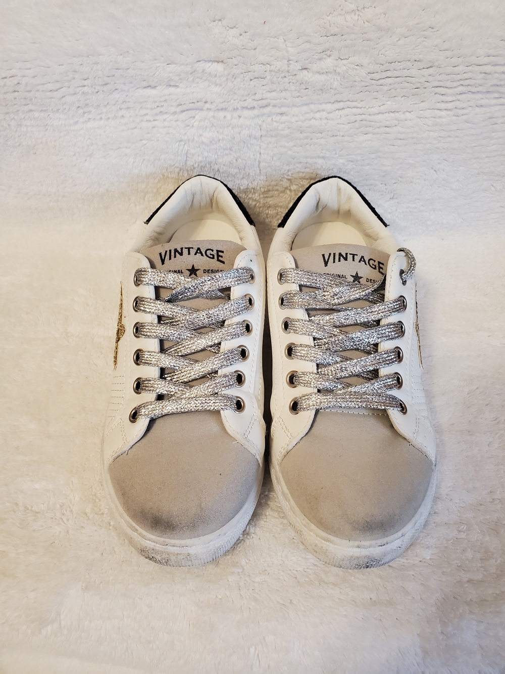 Vintage Havanas White Kids Sneakers with Silver Laces